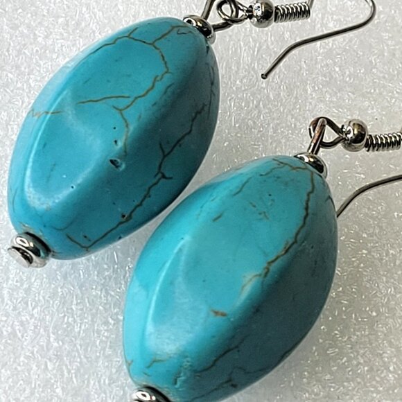 Turquoise Oval Faceted Drop Earrings - Picture 4 of 13
